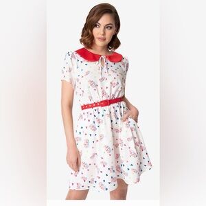 Unique Vintage White Care Bear Dress with Red Collar